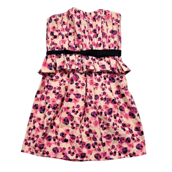 Lavender Label by Vera Wang Dress Size 6 Strapless Floral Pleated Cocktail Midi - Picture 1 of 7